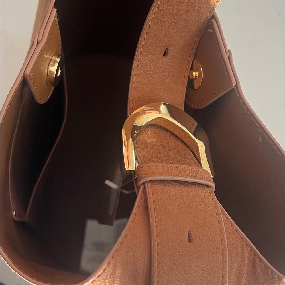 H&M Tan Suede Hobo Bag with Gold Accent - Picture 3 of 4